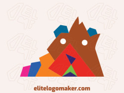 Animal logo in the shape of a brown bear combined with a mountain with blue, brown, pink, yellow, orange, purple and red colors.