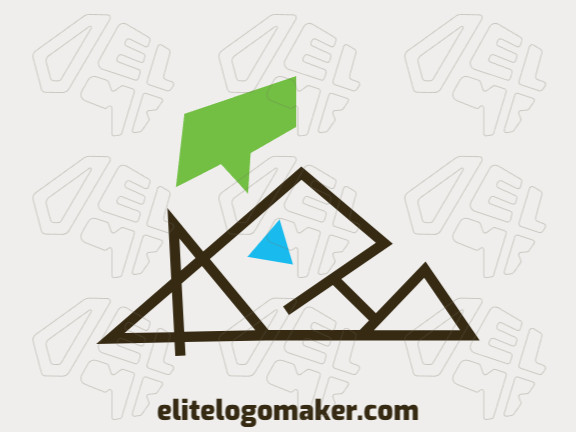 Customizable logo in the shape of a mountain combined with a chat box composed of an abstract style with blue, brown, and green colors.