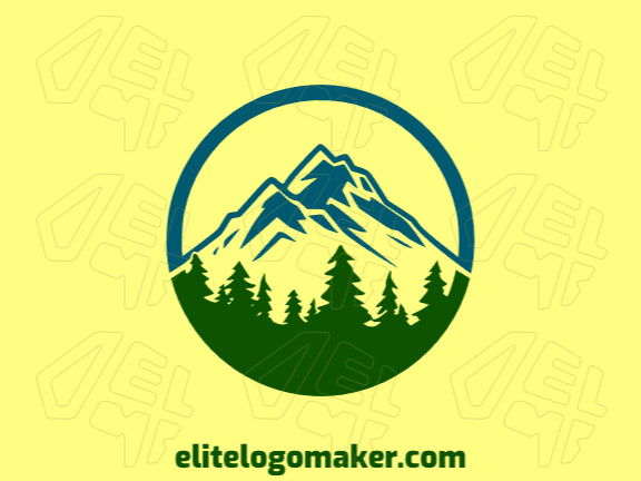 Logotipo com a forma de uma montanha combinado com uma floresta com as cores azul e verde escuro, esse logotipo é ideal para diferentes áreas de negócio.