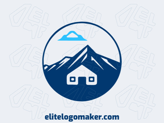 Logotipo com a forma de uma montanha combinado com uma casa com as cores azul e azul escuro, esse logotipo é ideal para diferentes áreas de negócio.