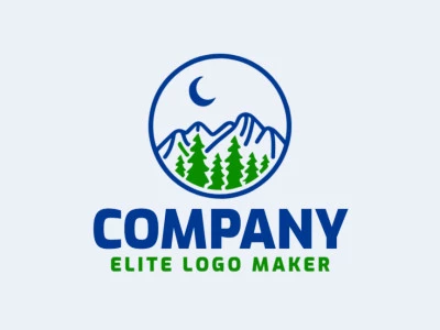 Un diseño circular con montañas y pinos, evocando tranquilidad y aventura, perfecto para un logotipo inspirado en la naturaleza.