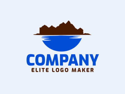 Logotipo vetorial com a forma de uma montanha combinado com um rio com estilo abstrato e com as cores azul escuro e marrom escuro.