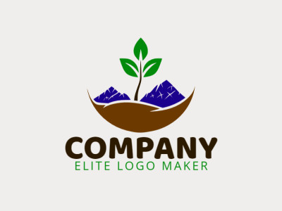 Propuesta de logotipo minimalista con enfoques innovadores que forman una montaña combinado con un árbol con diseño de alta calidad y colores verde, azul oscuro, y marrón oscuro.