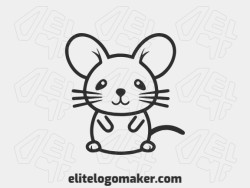 Logo available for sale in the shape of a mouse with monoline style and black color.