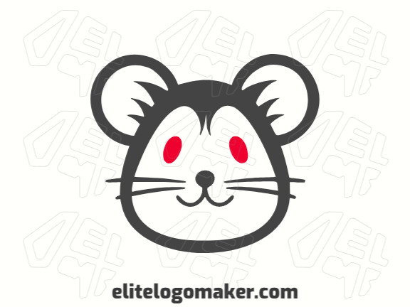 Um logotipo monoline com uma elegante cabeça de rato em uma sofisticada combinação de vermelho e cinza, unindo modernidade e elegância.