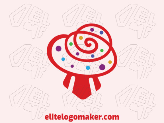 Stylized logo design in the shape of a mushroom composed of abstracts shapes with purple, red, green, yellow, and blue colors.
