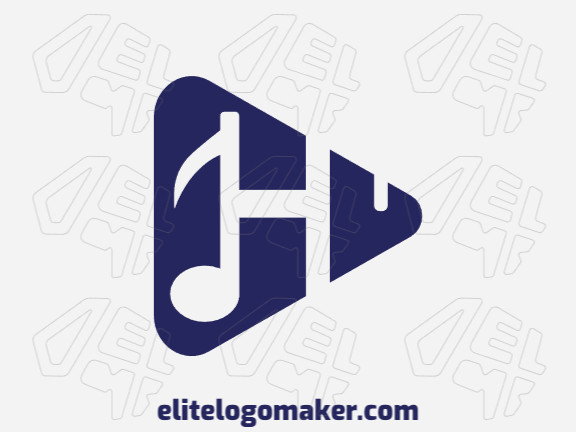 Logotipo com a forma um ícone de play combinado com uma nota musical e uma letra "H".