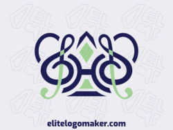 Abstract logo with the shape of a crown combined with musical notes with green and blue colors.