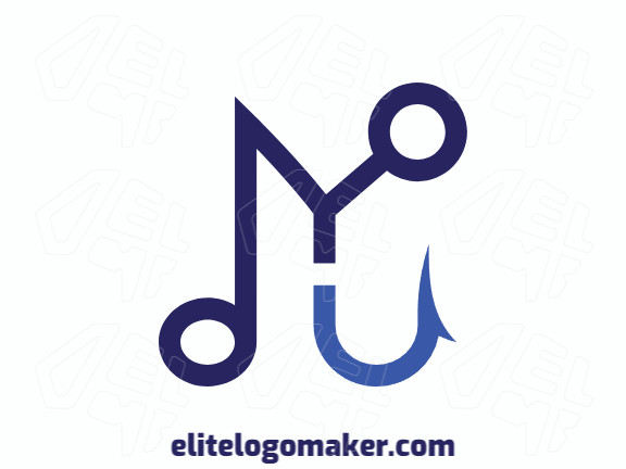 Logotipo profissional com a forma de uma nota musical combinado com um anzol, a cor utilizada foi azul.