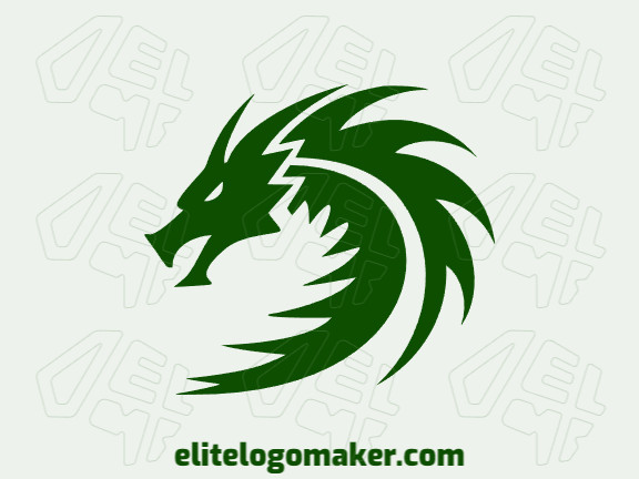 Um logotipo flexível e habilmente modelado na forma de um dragão místico com um toque de estilo simples, onde a cor escolhida é verde escuro.
