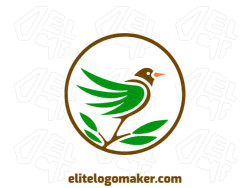 Create a vector logo for your company in the shape of a nature bird with a handcrafted style, the colors used were green and dark brown.