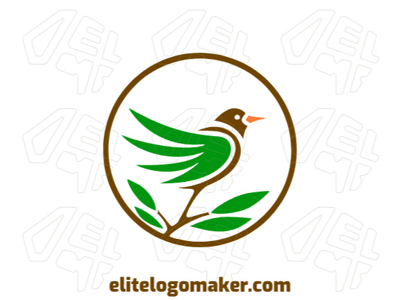 Crie um logotipo vetorial para sua empresa com a forma de um pássaro da natureza com estilo artesanal, as cores utilizadas foi verde e marrom escuro.