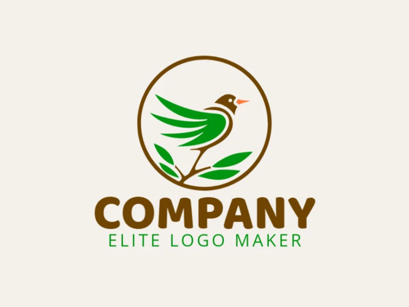 Create a vector logo for your company in the shape of a nature bird with a handcrafted style, the colors used were green and dark brown.