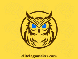 Creative logo in the shape of a nocturnal owl with a memorable design and mascot style, the colors used were blue and dark brown.