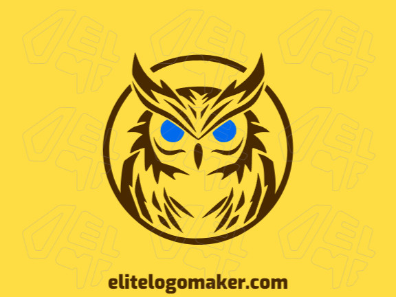 Creative logo in the shape of a nocturnal owl with a memorable design and mascot style, the colors used were blue and dark brown.