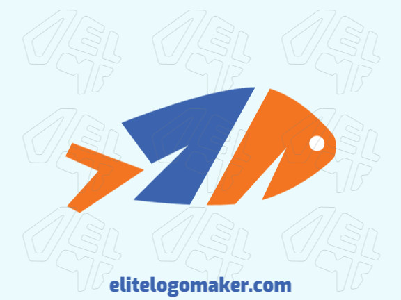 Double meaning logo design consists of the combination of a fish with a shape of a number "1" with orange and blue colors.