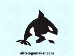 Animal logo design composed of abstract shapes and creative style, forming an orca whale with black and white colors.