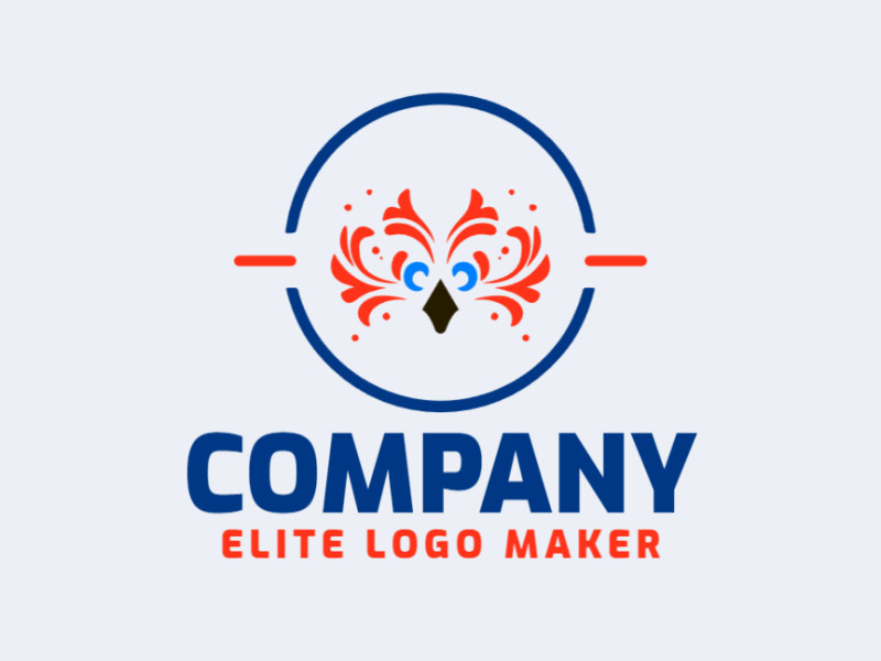 Logotipo com a forma de um pássaro ornamental com as cores vermelho, preto, e azul escuro, esse logotipo é ideal para diferentes áreas de negócio.
