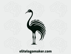 Logo available for sale in the shape of an ostrich with a simple design with grey and black colors.