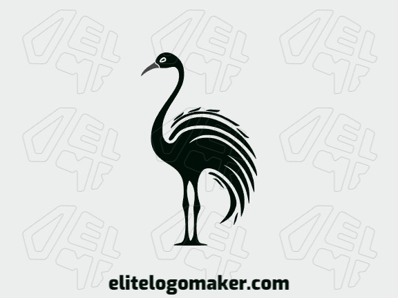 Logotipo disponível para venda com a forma de um avestruz com design simples e com as cores cinza e preto.