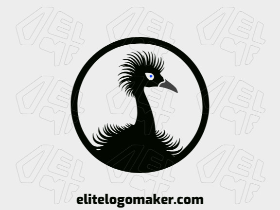 Logo available for sale in the shape of an ostrich with abstract style with blue and black colors.