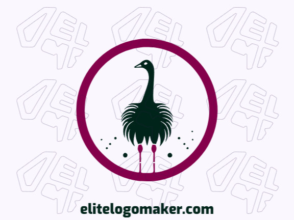 Crie um logotipo ideal para o seu negócio com a forma de um avestruz com estilo circular e cores customizáveis.