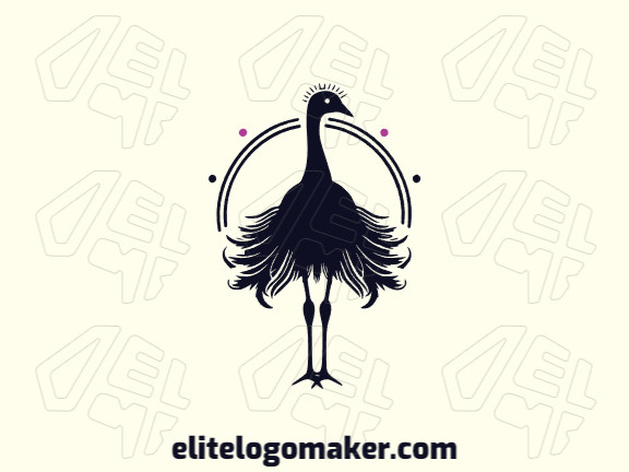 Um logotipo abstrato único preenchido com as cores preto e rosa, na forma de um avestruz que representa força e destemor.