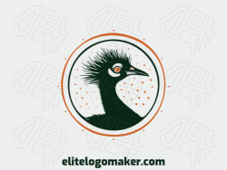 Create your own logo in the shape of an ostrich with a circular style with orange and black colors.