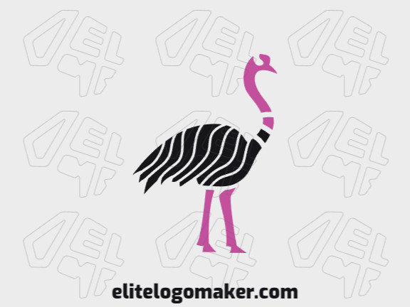 Abstract logo design with the shape of an ostrich composed of abstracts shapes with black and pink colors.