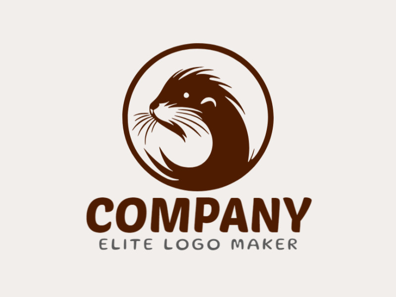 Um logotipo profissional em forma de uma lontra com um estilo mascote, a cor utilizada foi marrom escuro.