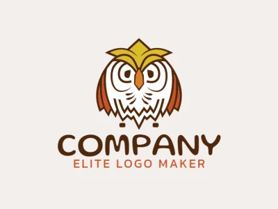 Customizable logo design with the shape of an owl composed of an abstract style with brown, white, orange, and yellow colors.