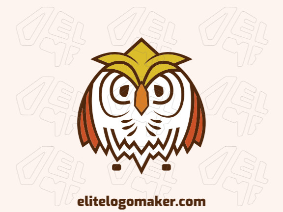 Customizable logo design with the shape of an owl composed of an abstract style with brown, white, orange, and yellow colors.