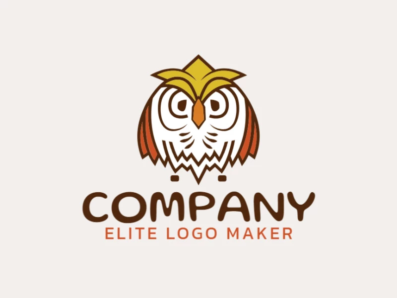 Logotipo simples e profissional com a forma de uma coruja com estilo abstrato, as cores utilizadas foi marrom, branco, amarelo, e laranja.