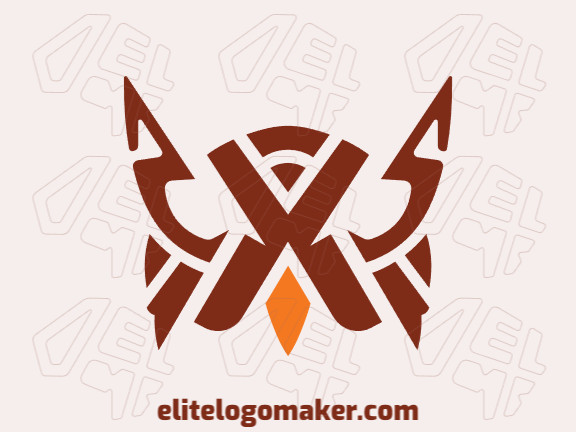 Symmetric logo created with abstract shapes forming an owl with brown and orange colors.