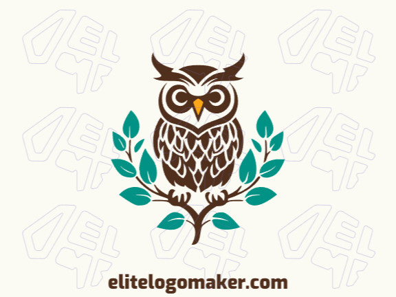 A symmetric owl logo created with shades of green, brown, and orange to capture a natural element.
