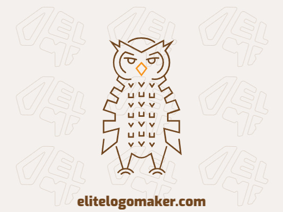 Customizable logo with the shape of an owl composed of a monoline style with yellow and brown colors.