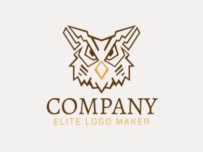 Professional logo composed of stylized shapes forming an owl head with abstract design, the colors used are yellow and brown.