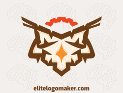 Creative logo in the shape of an owl head with memorable design and abstract style, the colors used was brown, orange, and red.