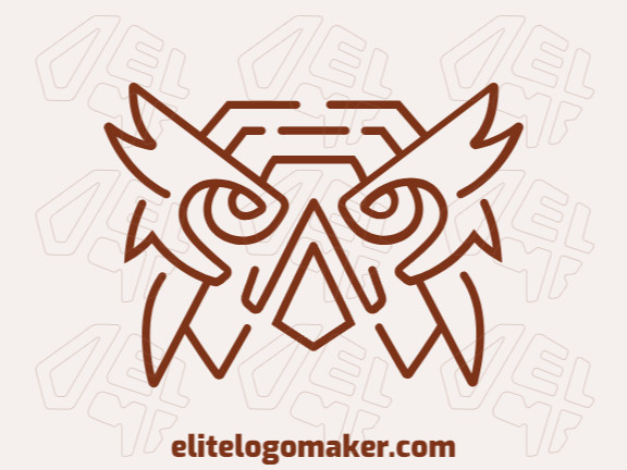 Logotipo pronto disponível para venda com a forma de uma cabeça de coruja com design monoline e cor marrom.