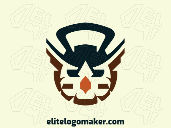 Logotipo criativo com a forma de uma coruja combinado com um kettlebell, com design refinado e estilo abstrato.
