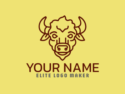 Un logotipo de buey profesional en línea monoline marrón, que combina simplicidad con un diseño distinto y apropiado.