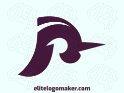 Logo available for sale in the shape of a letter "P" combined with a bird, with minimalist style and purple color.