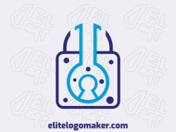 Vector logo in the shape of a padlock combined with a flask, with a monoline style and blue color.