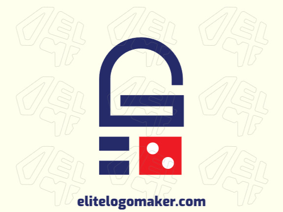 Logotipo minimalista criado com formas abstratas, formando um cadeado combinado com uma letra "G", com as cores azul e vermelho.