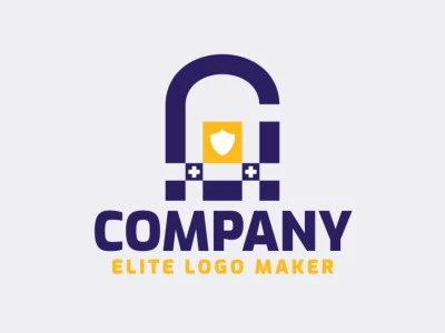 Modern logo in the shape of a padlock combined with a shield, with professional design and minimalist style.