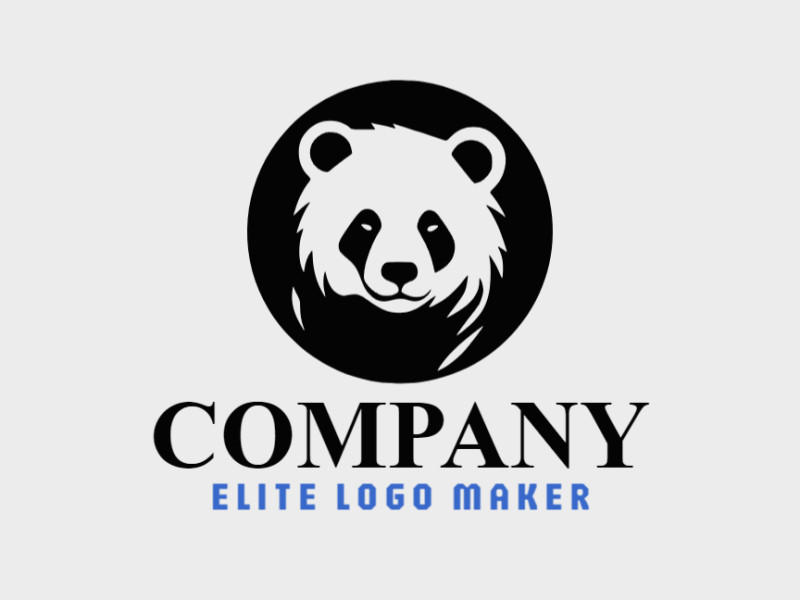Logotipo vetorial com a forma de um urso panda com design mascote e cor preto.