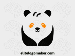 A sophisticated logo in the shape of a panda bear with a sleek childish style, featuring a captivating orange and black color palette.