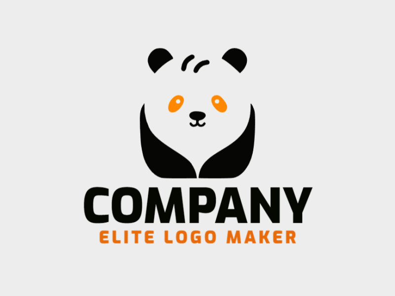 A sophisticated logo in the shape of a panda bear with a sleek childish style, featuring a captivating orange and black color palette.