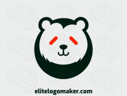 Design de logotipo simples com formas solidas formando um urso panda, com um design criativo e com as cores vermelho e preto.
