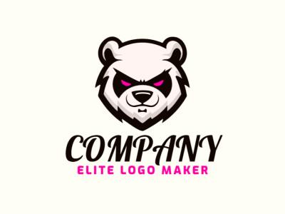 Un encantador logo de mascota con un oso panda, combinando de manera armoniosa tonos negro, rosa y beige.